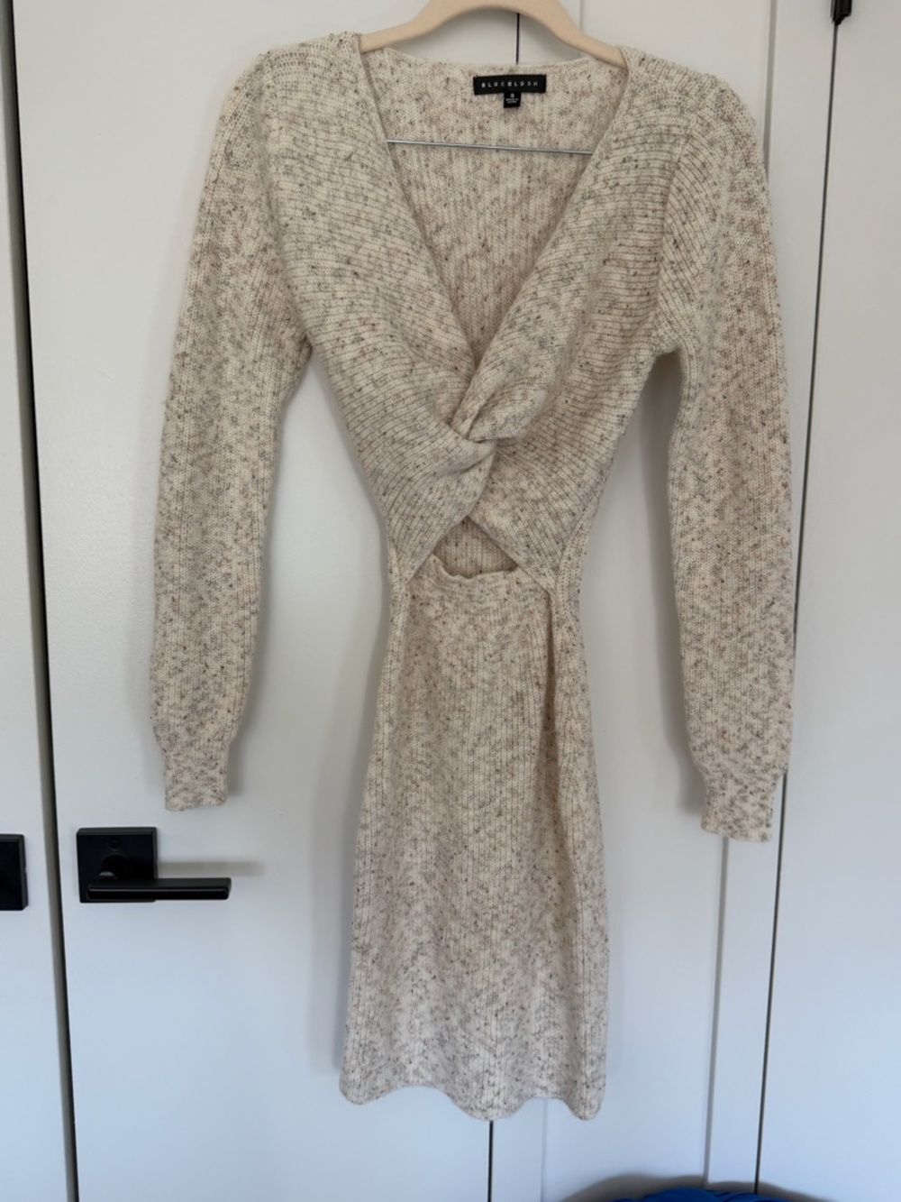Lulu's Cream Twist-Front Long Sleeve Knit Dress